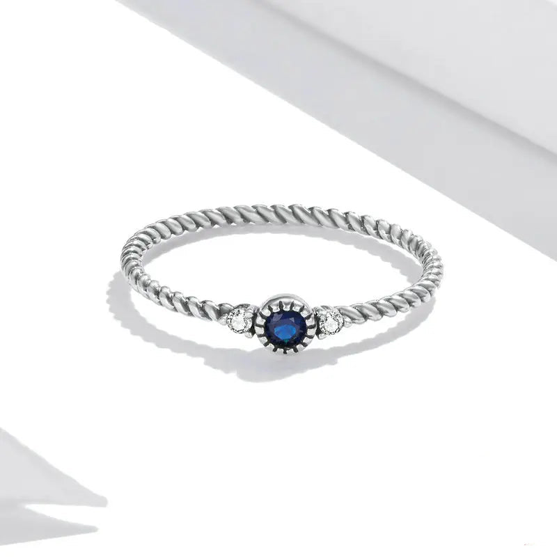 Blue Zircon Finger Rings for Women 925 Sterling Silver