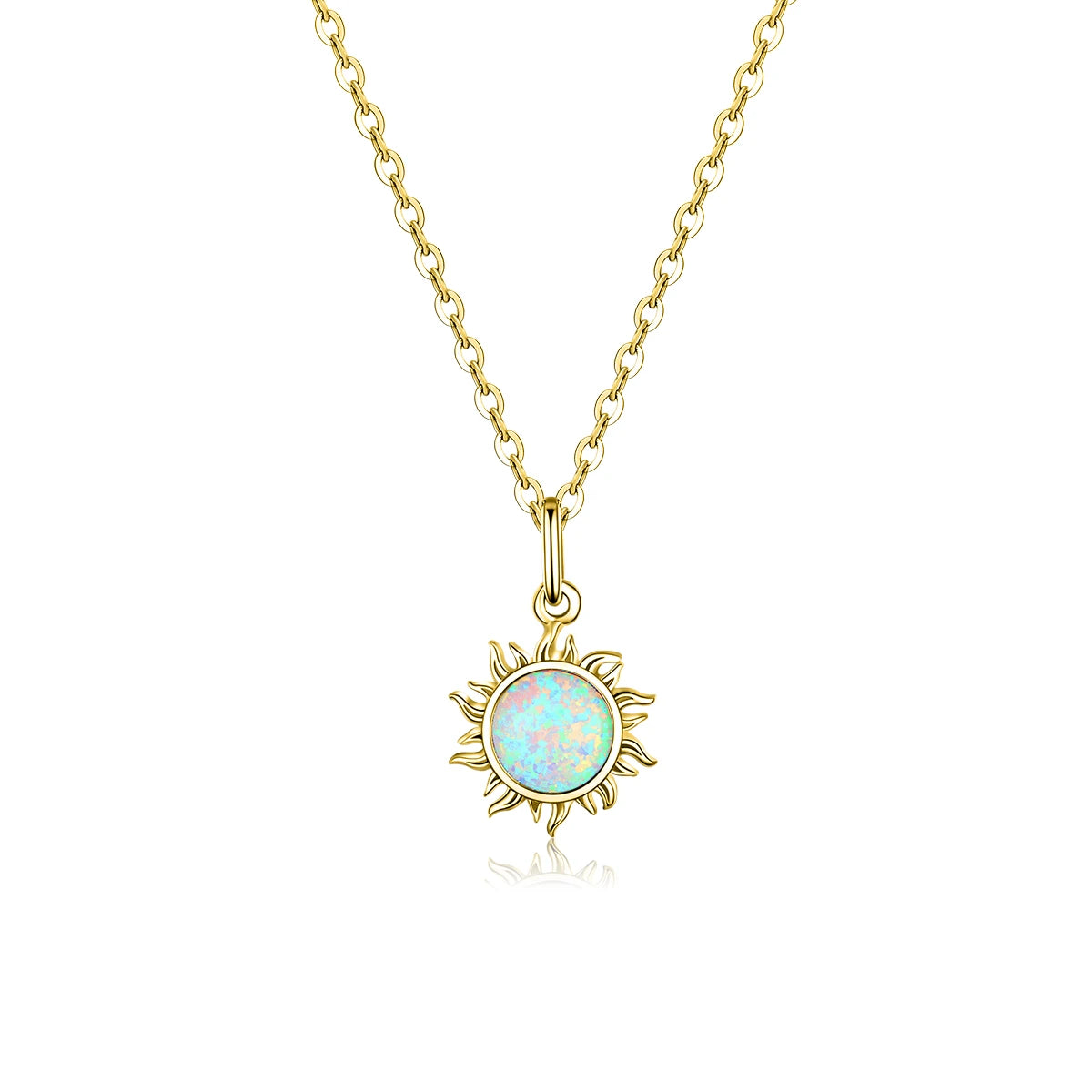 White Opal Sun Pendant Necklace 925 Sterling Silver