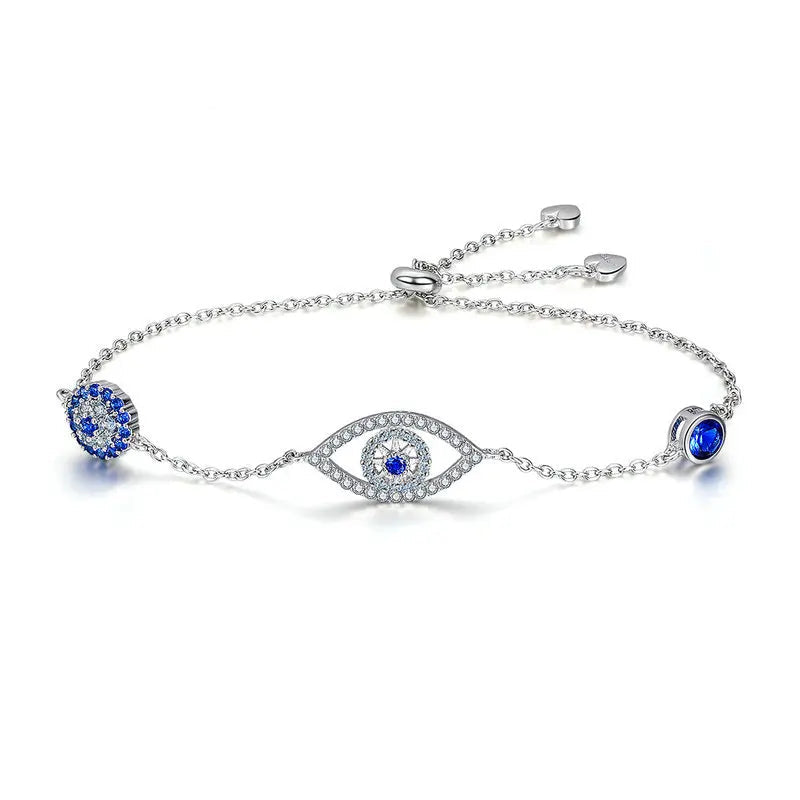 Blue Zircon Evil Eyes 925 Sterling Silver Bracelet