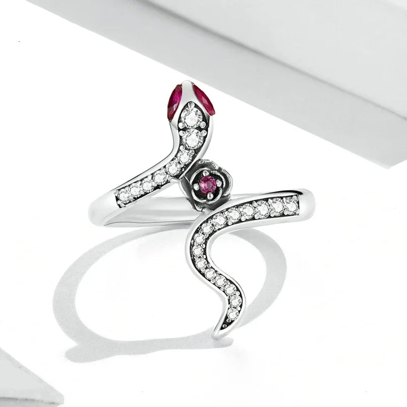 Snake & Rose Ring 925 Sterling Silver