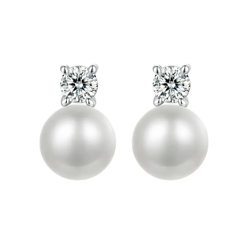 Pearls stud earrings with Lab Grown Diamond in sterling silver .925