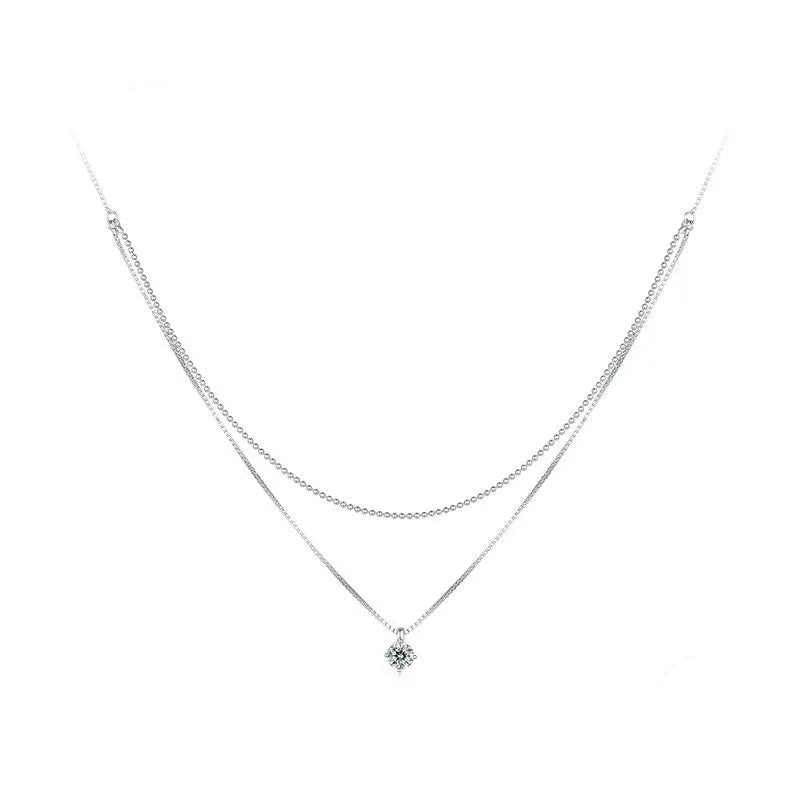 Double Layer Shining Zircon Necklace 925 Sterling Silver