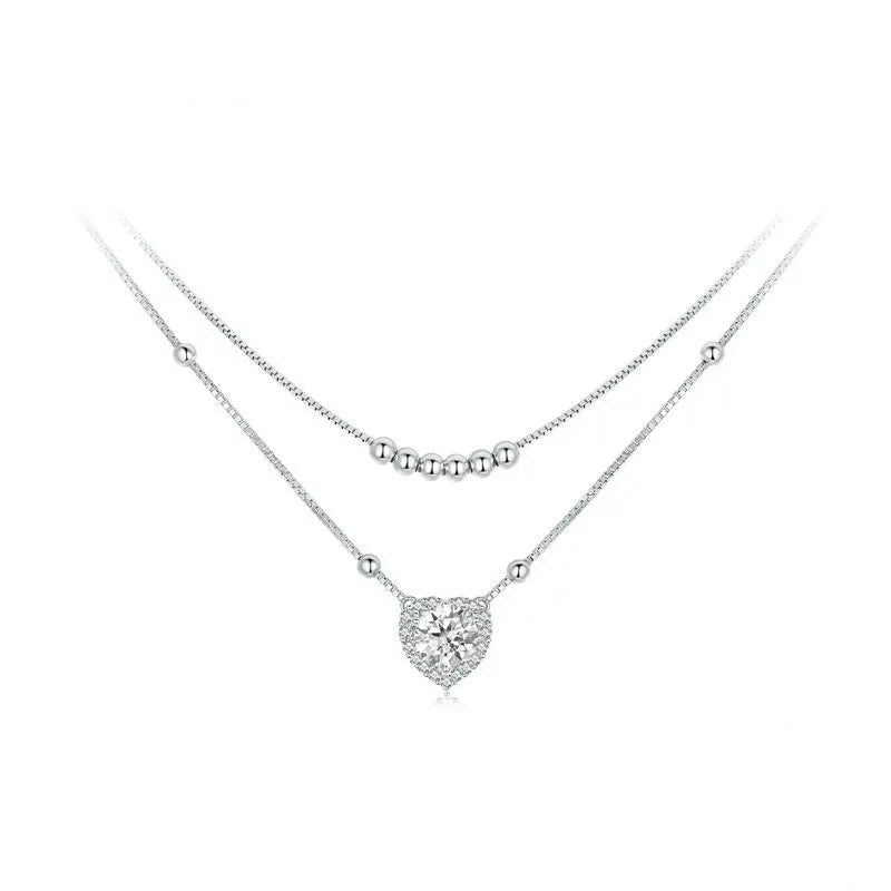 Halo Heart Moissanite Pendant Necklace Double-layer Necklace 925 Sterling Silver