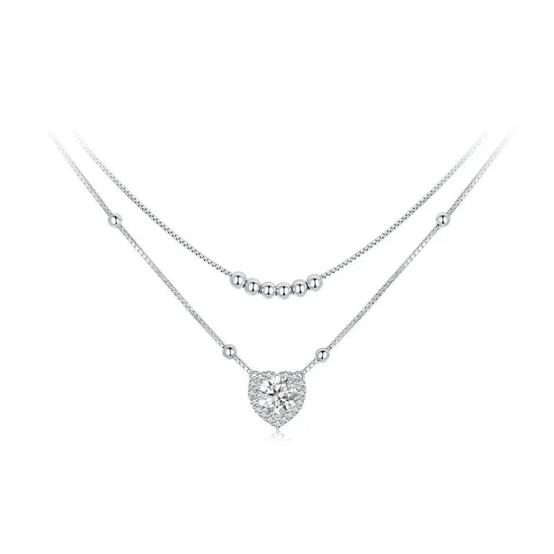 Halo Heart Moissanite Pendant Necklace Double-layer Necklace 925 Sterling Silver