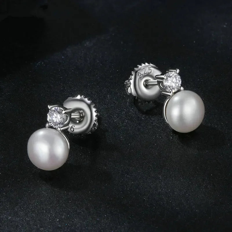 Pearls stud earrings with Lab Grown Diamond in sterling silver .925