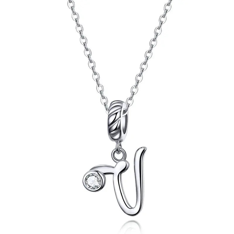 Pendant with chain for woman letter - Sterling silver