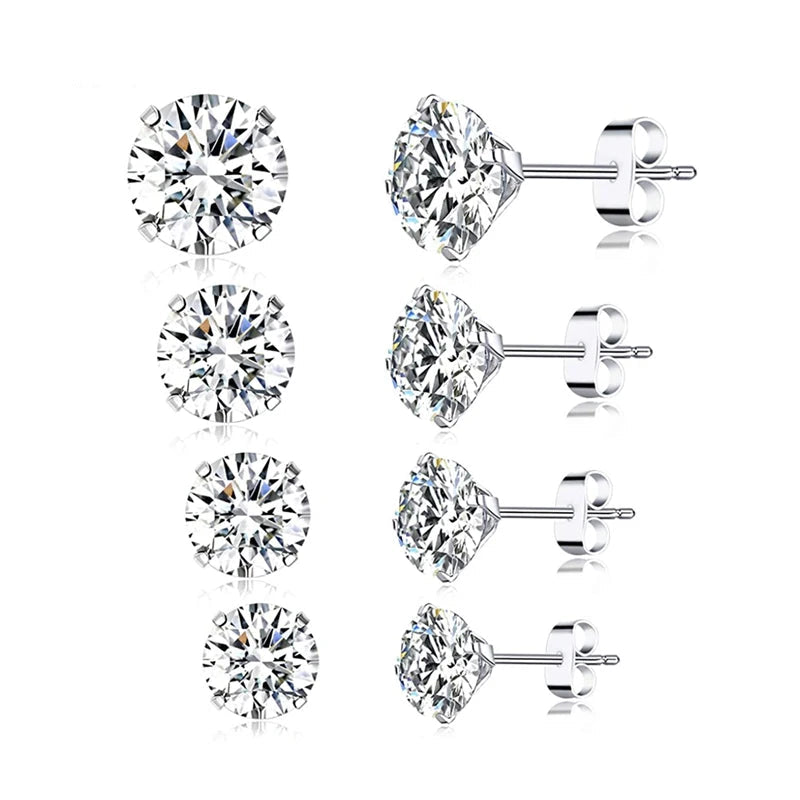 Stud earrings in sterling silver with cubic zirconia