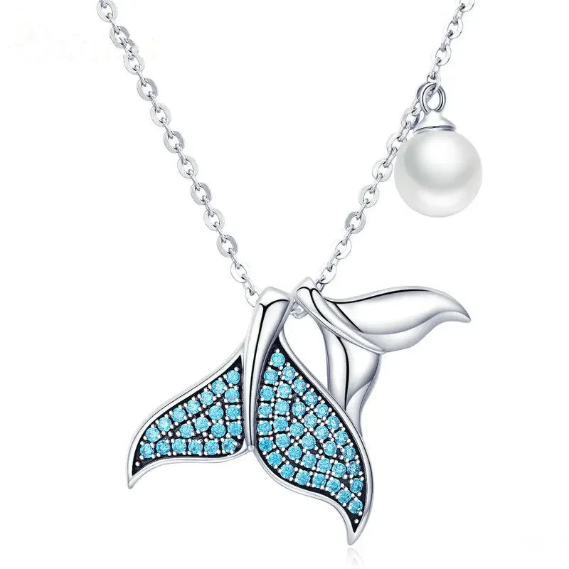 Blue Mermaid Tail Necklace 925 Sterling Silver