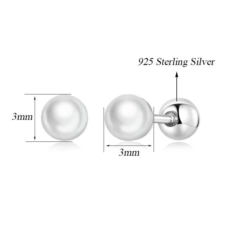 Stud earrings, various sizes 3 or 4mm in silver .935