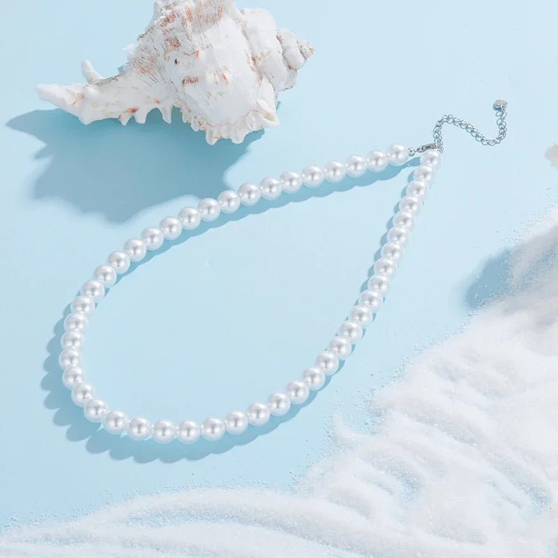 White Pearl Necklace 925 Silver