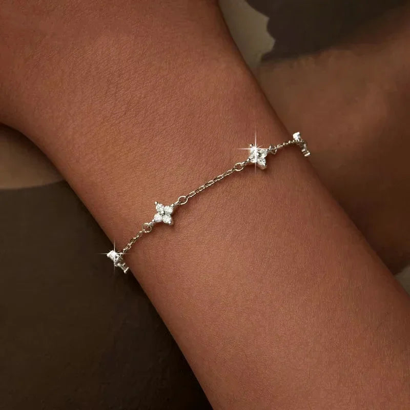 White Gold Flowe 925 Sterling Silver Bracelet for Women