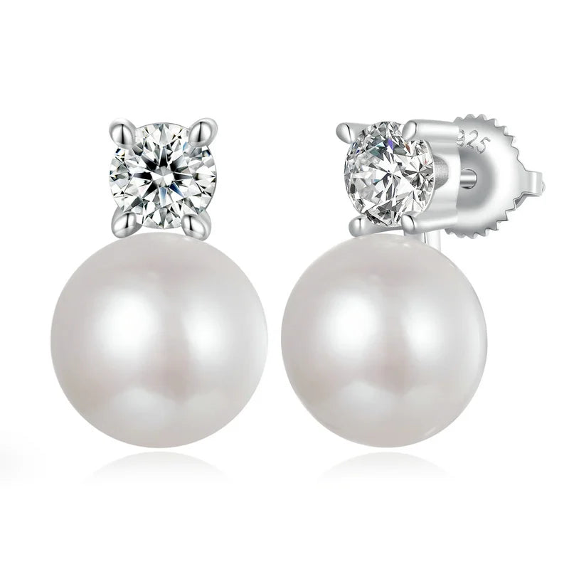 Pearls stud earrings with Lab Grown Diamond in sterling silver .925