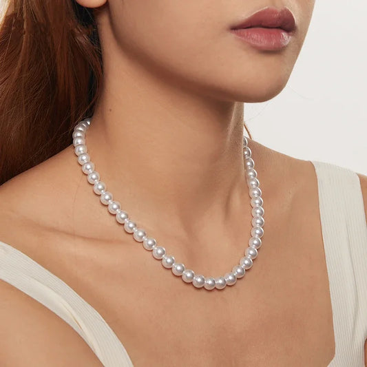 White Pearl Necklace 925 Silver