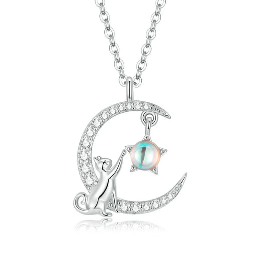 Cat Moon Necklaces 925 Sterling Silver