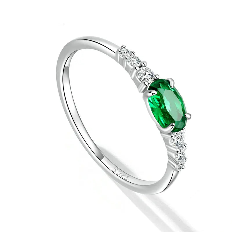 Simple Gemstone Green Zirconium Ring 925 Sterling Silver