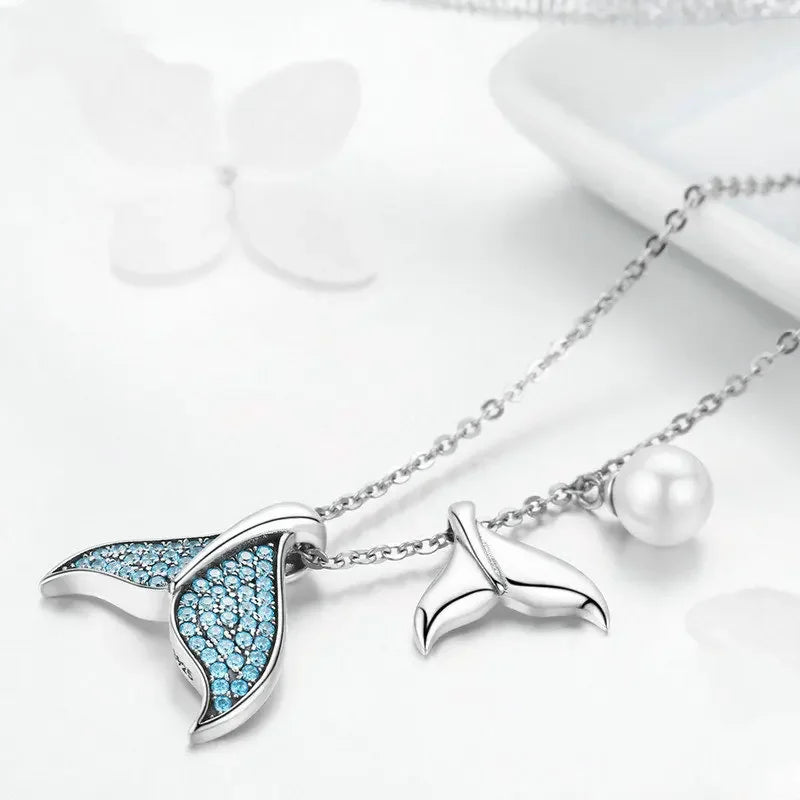 Blue Mermaid Tail Necklace 925 Sterling Silver