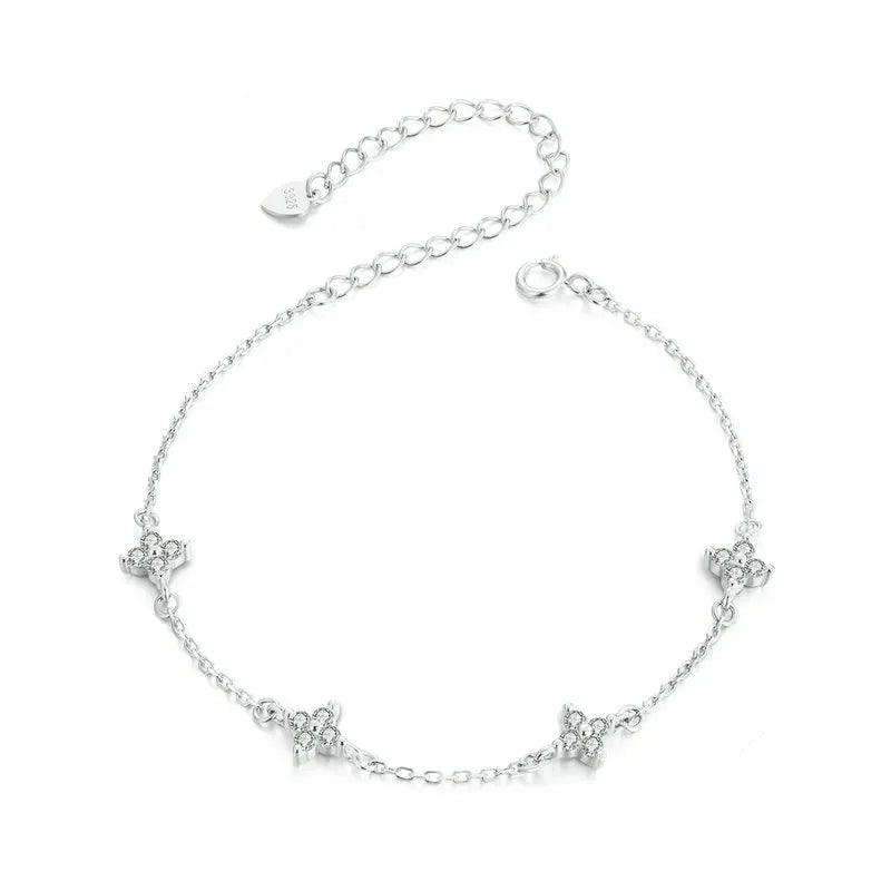 White Gold Flowe 925 Sterling Silver Bracelet for Women