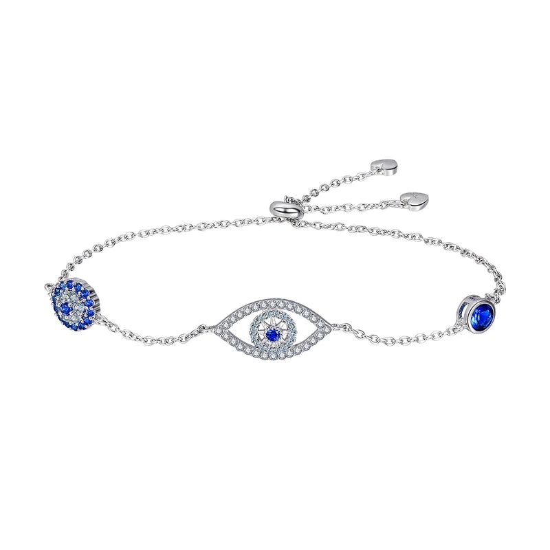 Blue Zircon Evil Eyes 925 Sterling Silver Bracelet