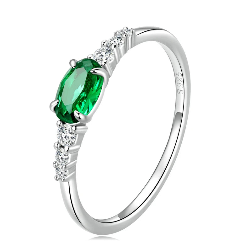 Simple Gemstone Green Zirconium Ring 925 Sterling Silver