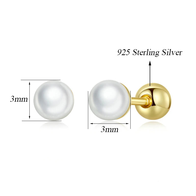 Stud earrings, various sizes 3 or 4mm in silver .935