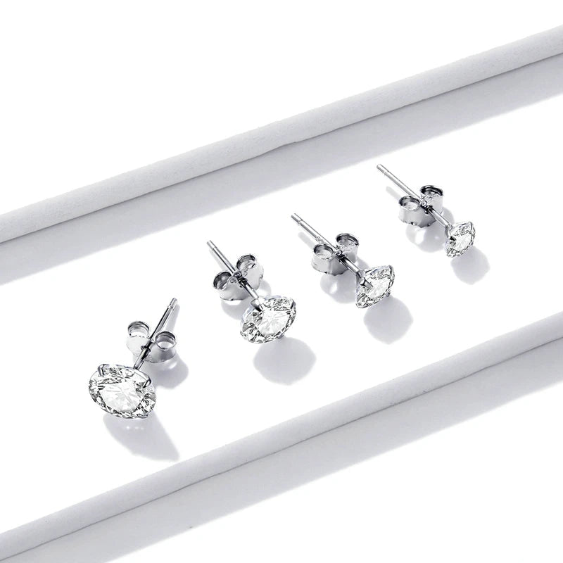 Stud earrings in sterling silver with cubic zirconia