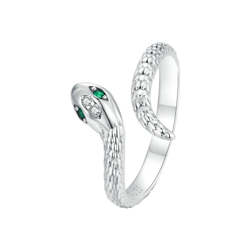 Snake ring 925 Sterling Silver Green Zircon