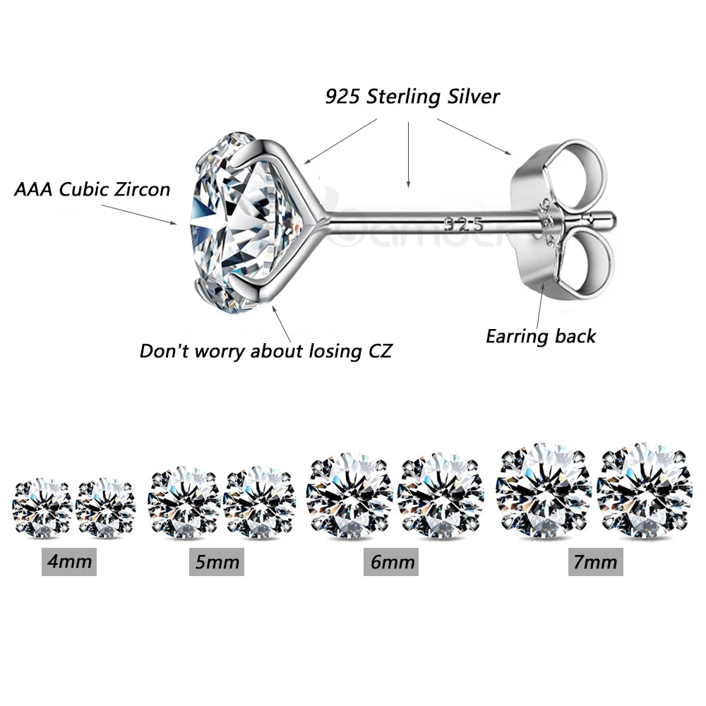 Stud earrings in sterling silver with cubic zirconia