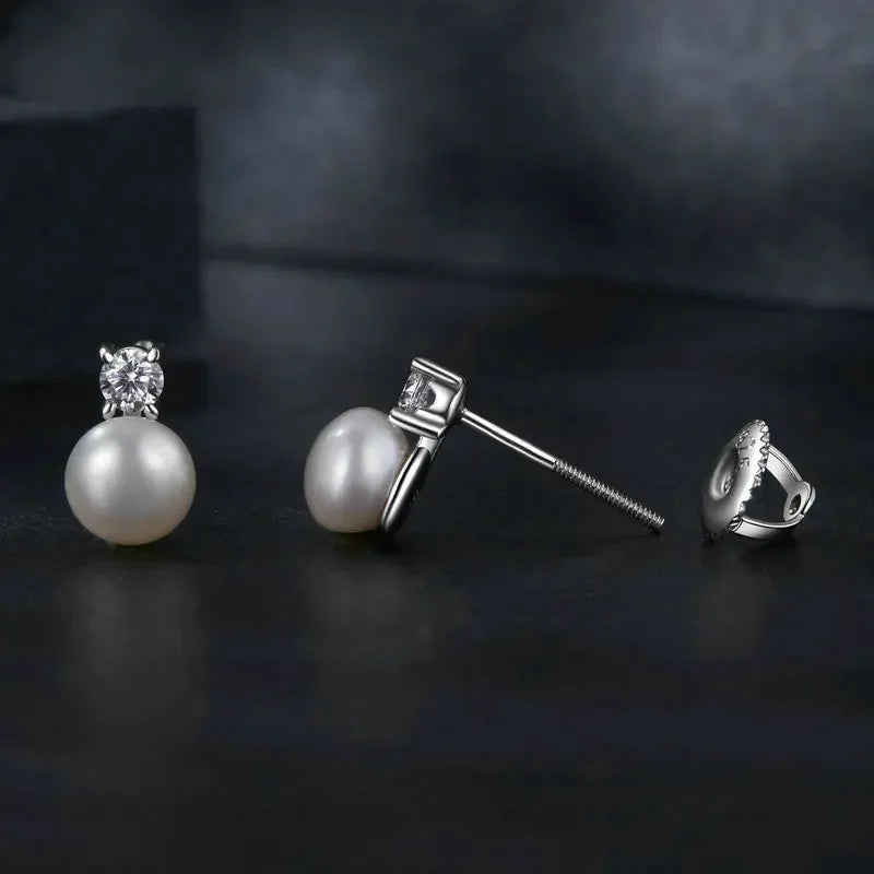 Pearls stud earrings with Lab Grown Diamond in sterling silver .925