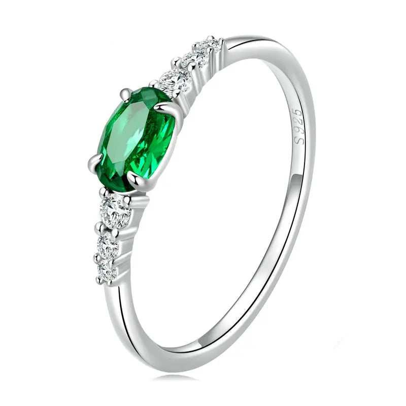 Simple Gemstone Green Zirconium Ring 925 Sterling Silver