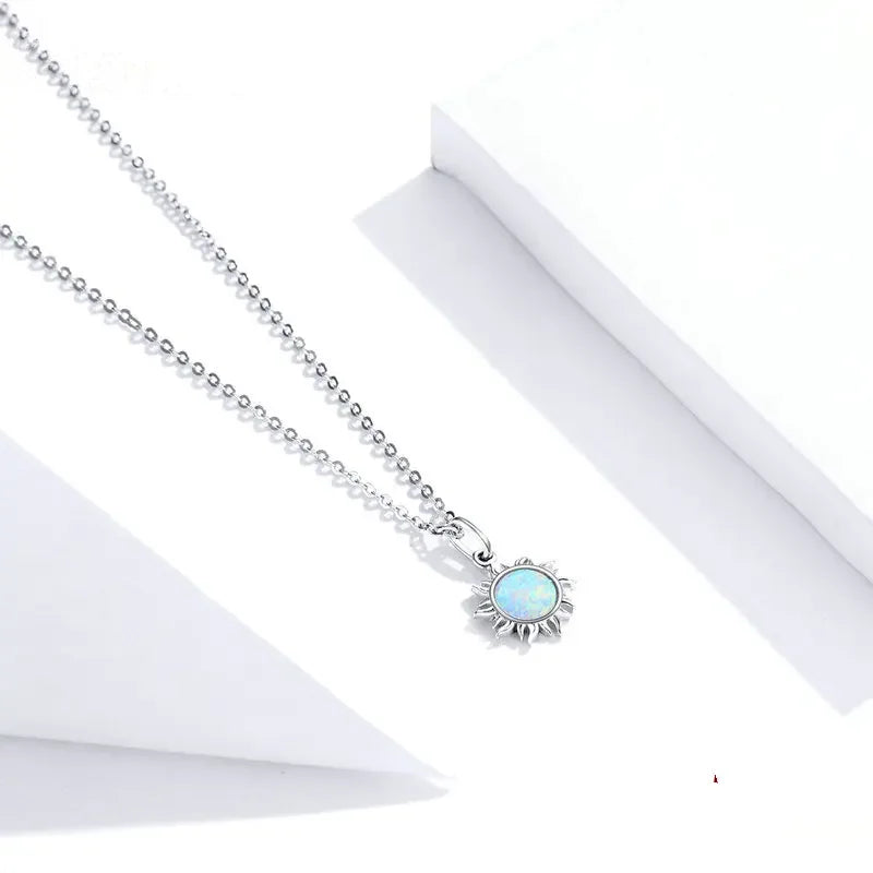 White Opal Sun Pendant Necklace 925 Sterling Silver