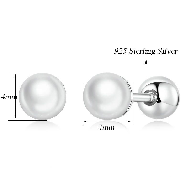 Stud earrings, various sizes 3 or 4mm in silver .935