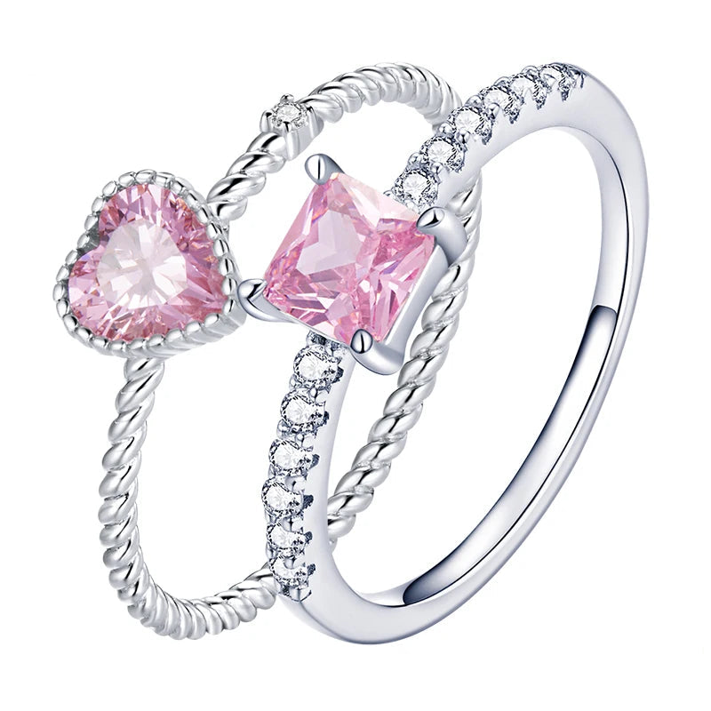 Pink Love Cubic Zirconia Ring 925 Sterling Silver